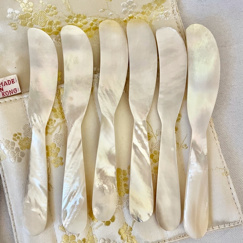 Vintage mother of pearl caviar butter knife set from Hong Kong